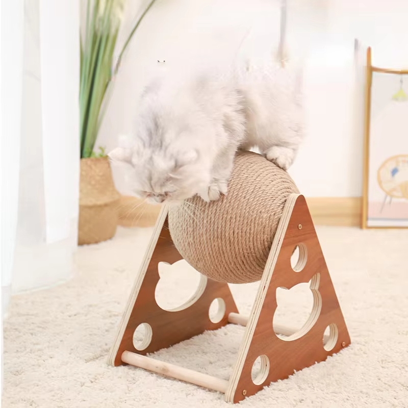 Producto vendedor caliente, tablero para rascar gato, bola de madera, garra de molienda para gato 1