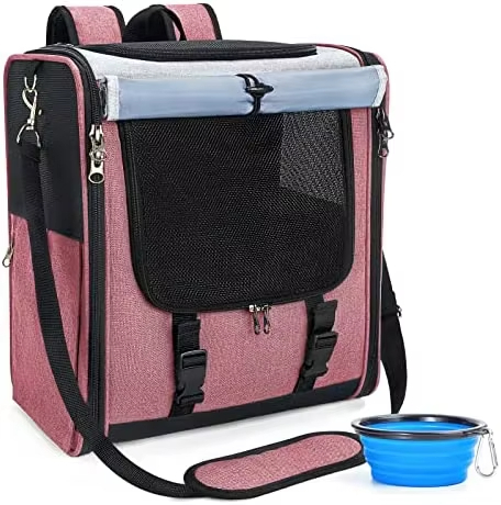 Pink-2024 New waterproof portable pet backpack suitable for outdoor sports with pets 1