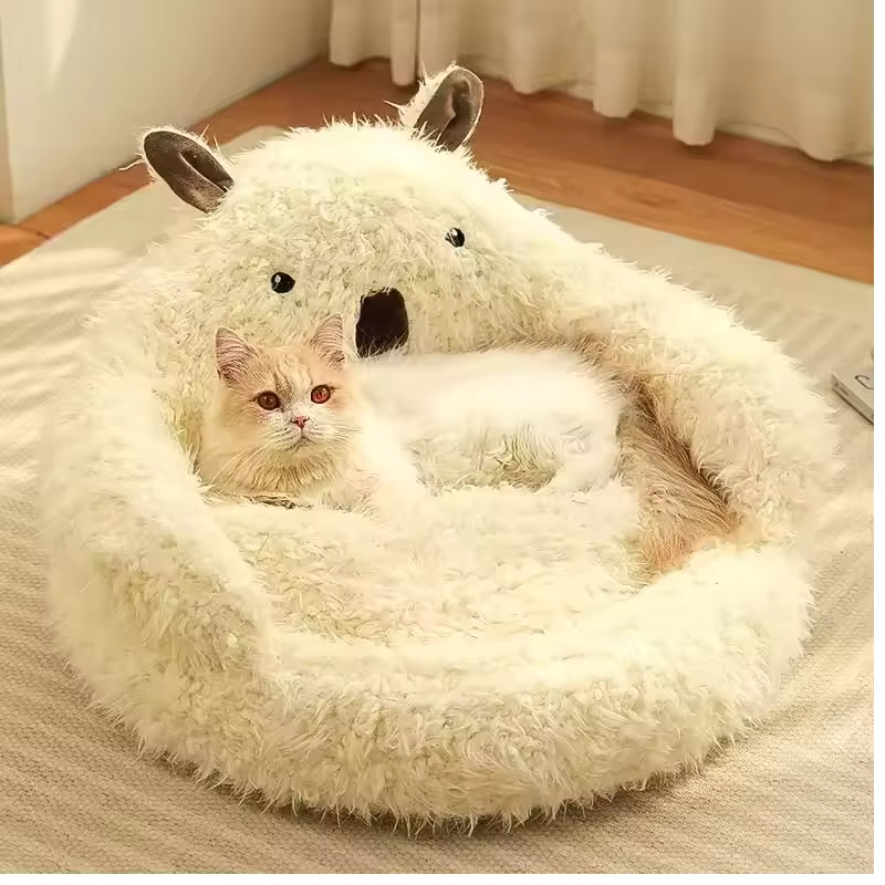 New Product Cute Alpaca Shape Design Pet Deep Sleep Nest Round Washable Winter Warm Non-slip Cat Bed 1