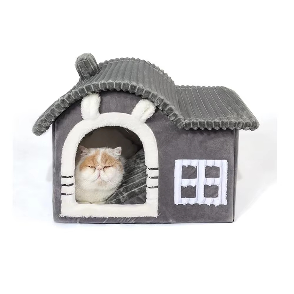Grey-Chimney Cat House for Indoor Cats Pet Animal House for Cartoon Cute Cat 1