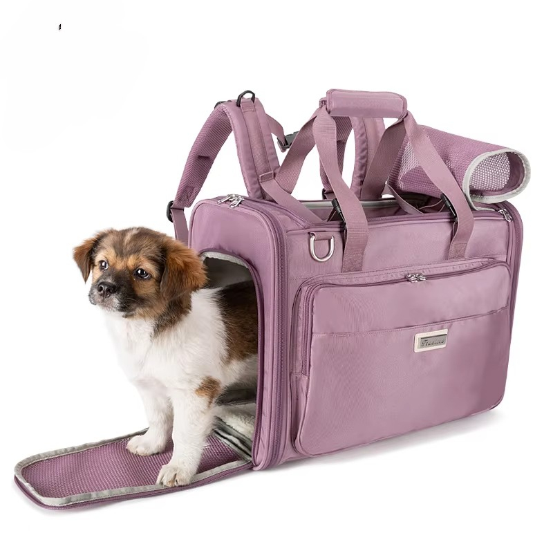 Pink-Portable Oxford Breathable Pet Carrier Bag See  With Roller Curtain 1