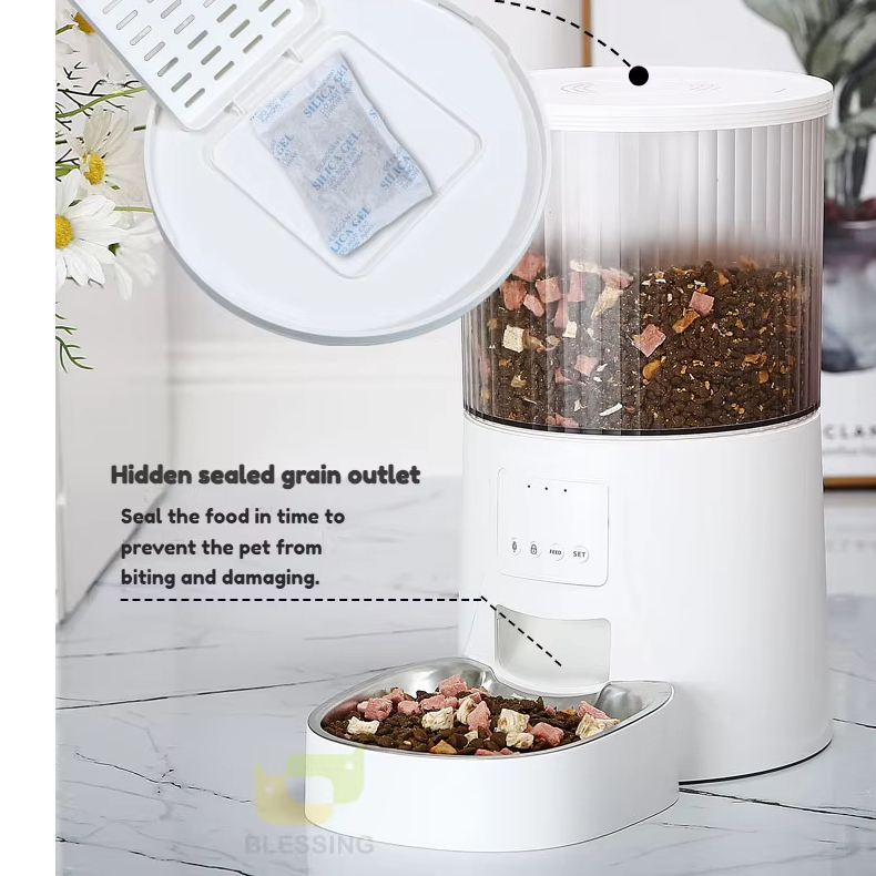 White-Auto Smart Pet Feeder Dispensador automático de alimentos de 4 litros con Wi-Fi para gatos y perros 1