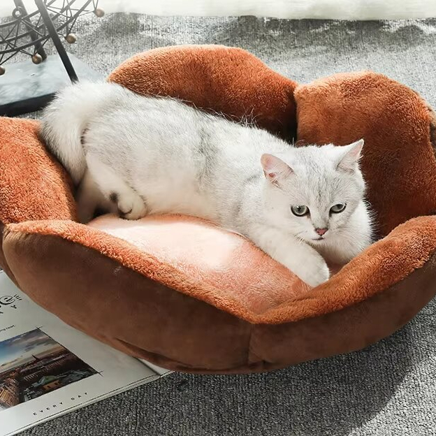 Bruin gevoerde kattenbakvulling, verdikt huisdierbed, winterwarm honden- en kattenbed 1