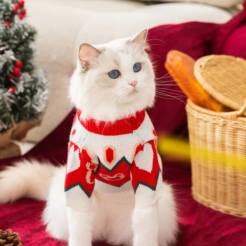 Rojo- Jersey con patrón de oso navideño, suéter para mascotas y gatos, antipérdida de cabello, gatito, cachorro, ropa cálida de invierno para gatos y perros 1