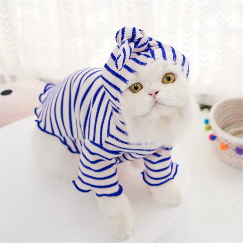 Blue-Pets Autumn Winter Clothing Stripes Hats Two Legged Clothes for Dogs Cats Hoodies Teddy Warm Dog Clothes 1