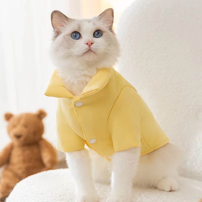 Geel-winter hondenjas huisdierkleding voor honden en katten effen kleur warme hondenjas met tractiering puppykleding outfits 1