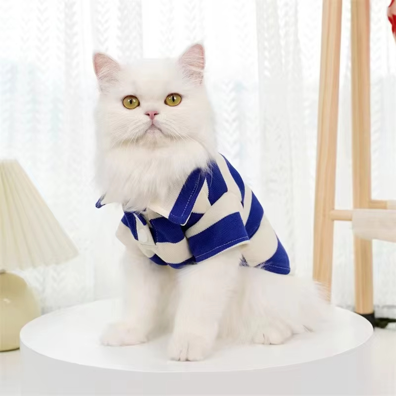 Blauw-groothandel op maat gemaakt van hoge kwaliteit schattig groot strip klein T-shirt honden huisdier hond katten kleding hond poloshirt 1