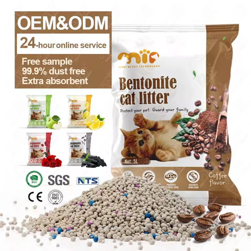 ODM Factory Wholesale 100% Natural Mineral Biodegradable High Absorbency Odor Control Dust Free Clumping Bentonite Cat Litter 1