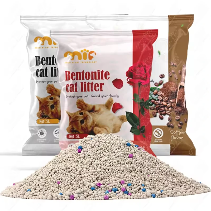 ODM/OEM Natuurlijk Mineraal Hoog Absorptievermogen Geurbestrijding Milieuvriendelijke Materialen Stofvrij Samenklonteren Bentoniet Kattenbakvulling 1