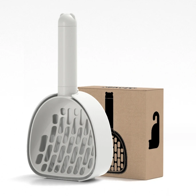 Nieuwe grijze kattenbakschep met houderzeef met diepe schep en met poepzakdispenser Gemakkelijk schoon te maken Kattenbakreiniger Scoop 1