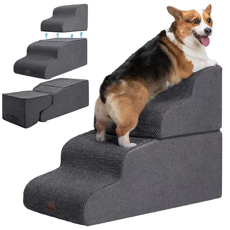 wholesale New Modern Pet Dog Steps Multi-Height Comfortable Durable Stable Pet Dog Stairs for Small Dogs black 1