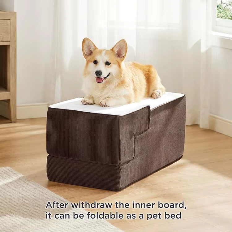 oem/odm High Density Foam Folded Pet Steps Non-Slip Bottom Pet Stairs for Couch and Bed Dog Stairs for Small Dogs-brown 1