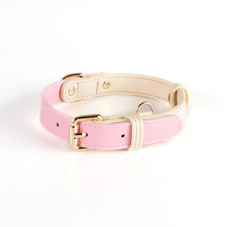 oem Popular Premium Solid Candy Color Custom Logo Pet Collars Leather Dog Collar for Your Pet Business-pink 1