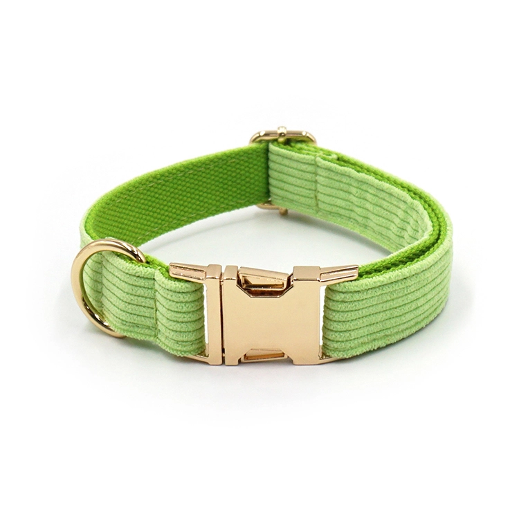 Nieuwe verbeterde metalen gesp halsband corduroy verstelbare afgescheiden halsband voor kleine honden-groen2 1