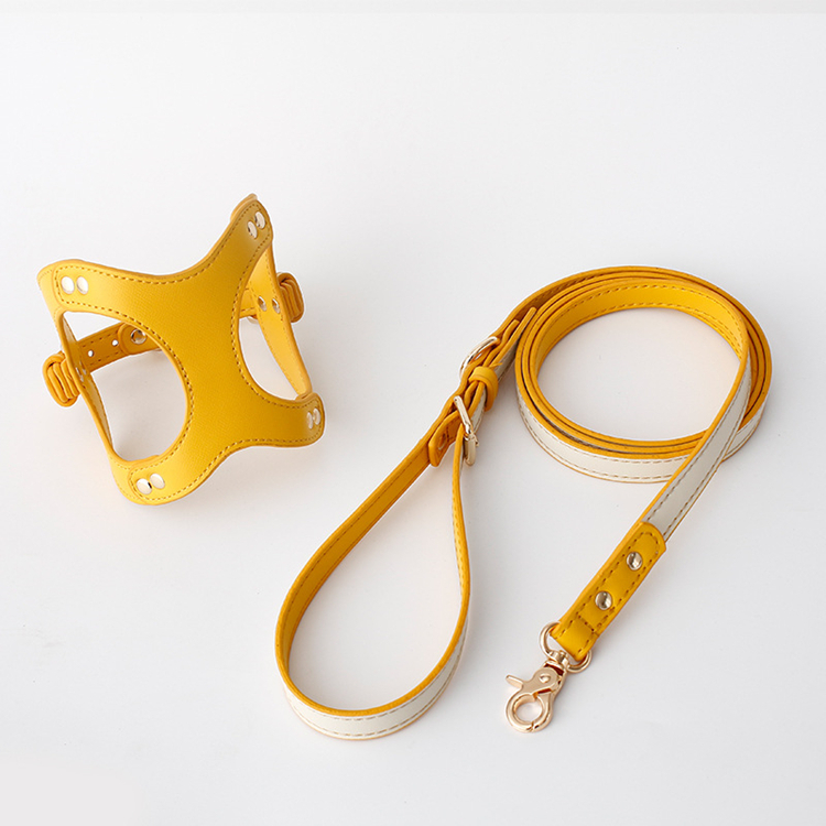 Arnés Led de lujo estable para perros, conjunto de correa de cuero vegano, chaleco sólido respetuoso con la piel, color amarillo, superventas, 2024 1