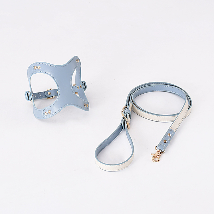 Arnés para perros Led de lujo estable, conjunto de correa de cuero vegano, chaleco sólido respetuoso con la piel, color azul, superventas, 2024 1