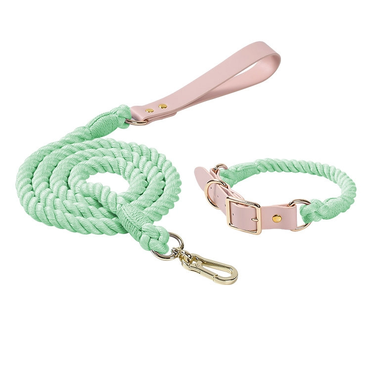 Topverkoper handgemaakte gevlochten touwriem hondenhalsband zacht handvat heavy duty veelkleurige handsfree hondenriem set-groen 1