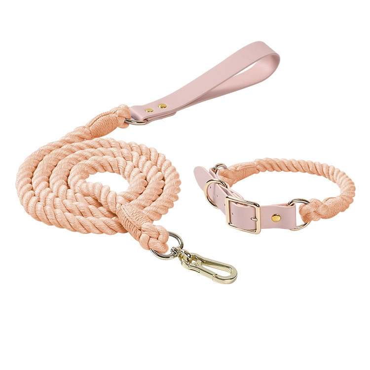 Top Seller Handmade Braided Rope Leash Dog Collar Soft Handle Heavy Duty Multicolor Handsfree Dog Leash Set-pink 1