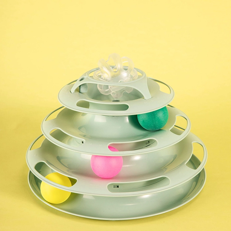 wholesale Cat Toys Training Exercise 4 Layers PP Material Roller Tracks Tower Cat Interactive Scratcher Toy-green 1