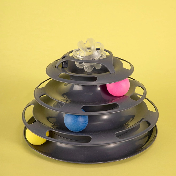 wholesale Cat Toys Training Exercise 4 Layers PP Material Roller Tracks Tower Cat Interactive Scratcher Toy-black 1