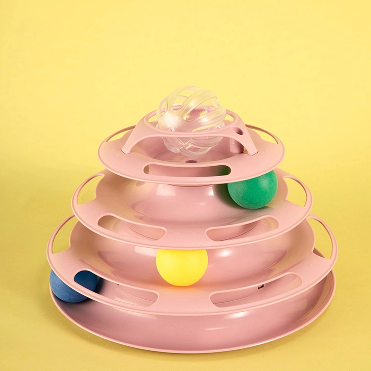 wholesale Cat Toys Training Exercise 4 Layers PP Material Roller Tracks Tower Cat Interactive Scratcher Toy-pink 1