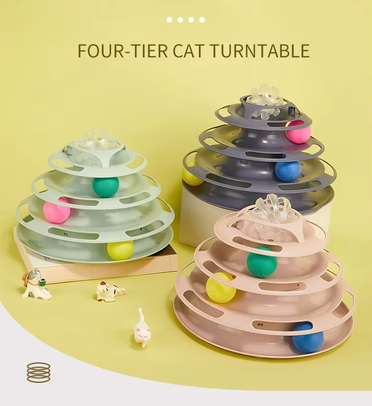 wholesale Cat Toys Training Exercise 4 Layers PP Material Roller Tracks Tower Cat Interactive Scratcher Toy 1