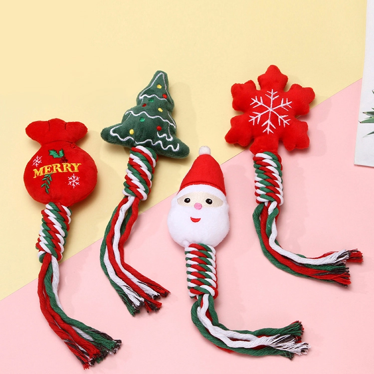 Eco Friendly Xmas Dog Toy Plush Rope Ball Chew Training Indestructible Funny Christmas Dog Ball Toy 1