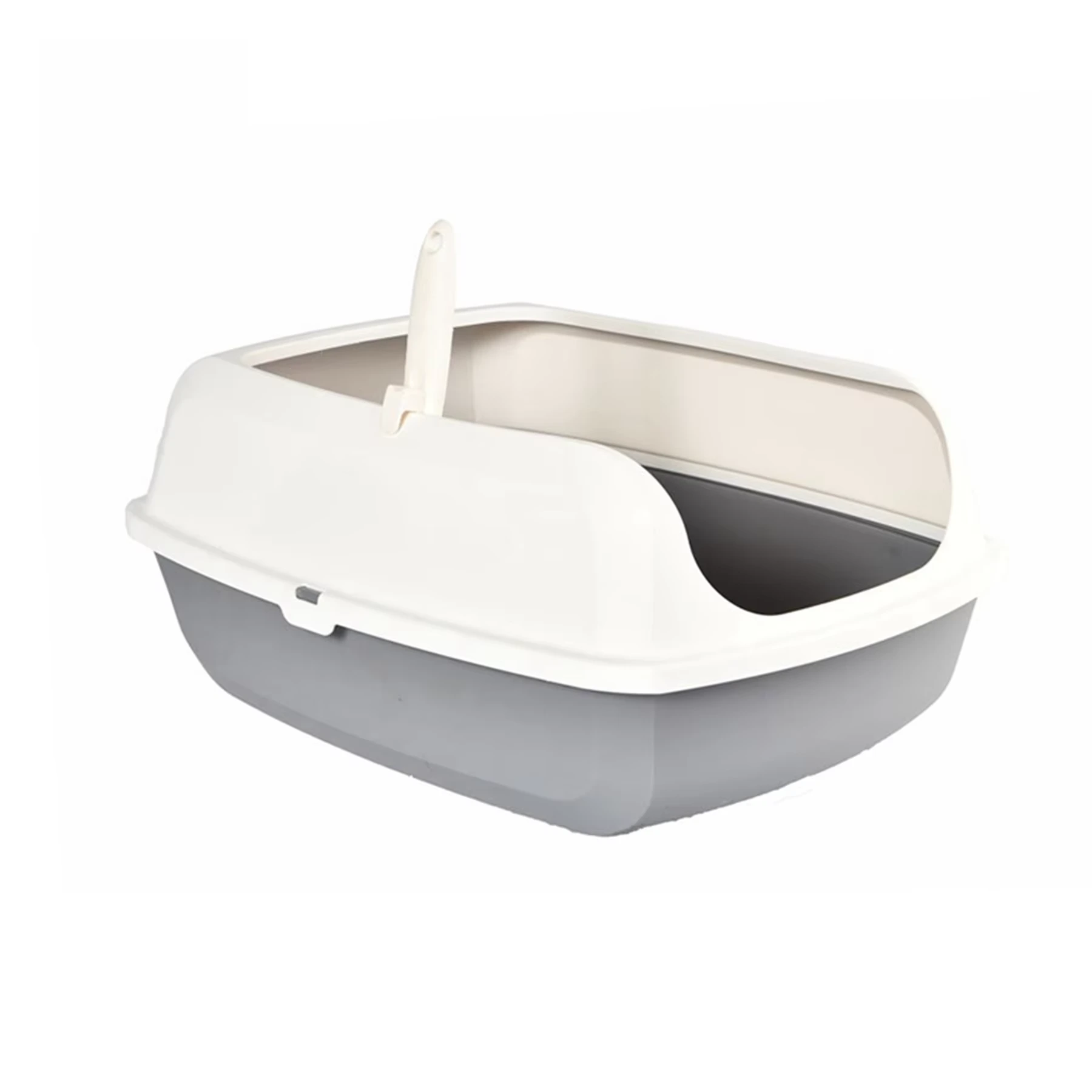 Wholesale Semi-closed High Border Soft Plastic Cleaning Litter Box Toilet For Cats-grey 1