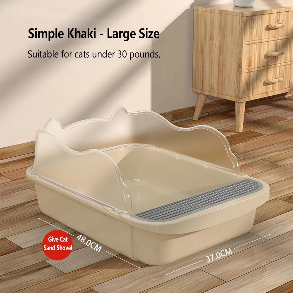 wholesale Large Cat Litter Box with Scatter Shield and Scoop, Open Top High Sided Cat Litter Pan-beige 1