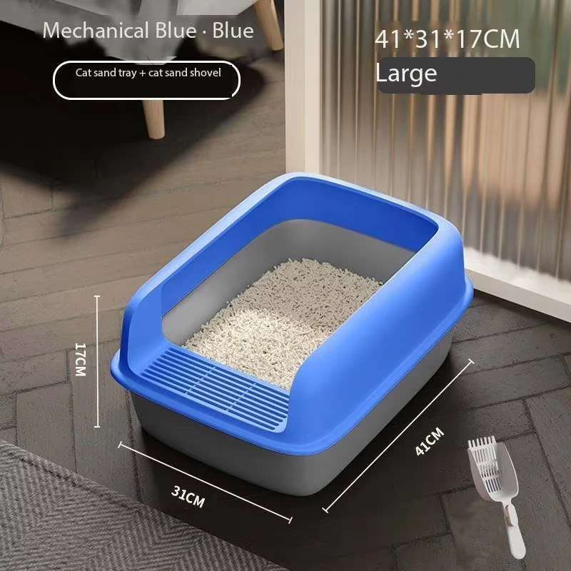 Open Top Cat Litter Tray with Scoop and Scatter Shield-Sturdy Easy to Clean Open Air Kitty Litter Pan with Tall Spray-6 1
