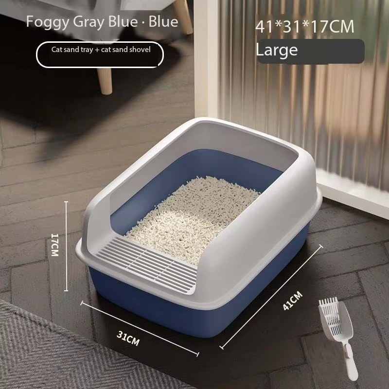 Open Top Cat Litter Tray with Scoop and Scatter Shield-Sturdy Easy to Clean Open Air Kitty Litter Pan with Tall Spray-2 1