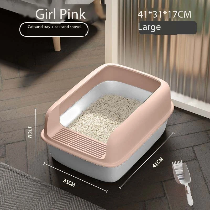 Open Top Cat Litter Tray with Scoop and Scatter Shield-Sturdy Easy to Clean Open Air Kitty Litter Pan with Tall Spray-7 1