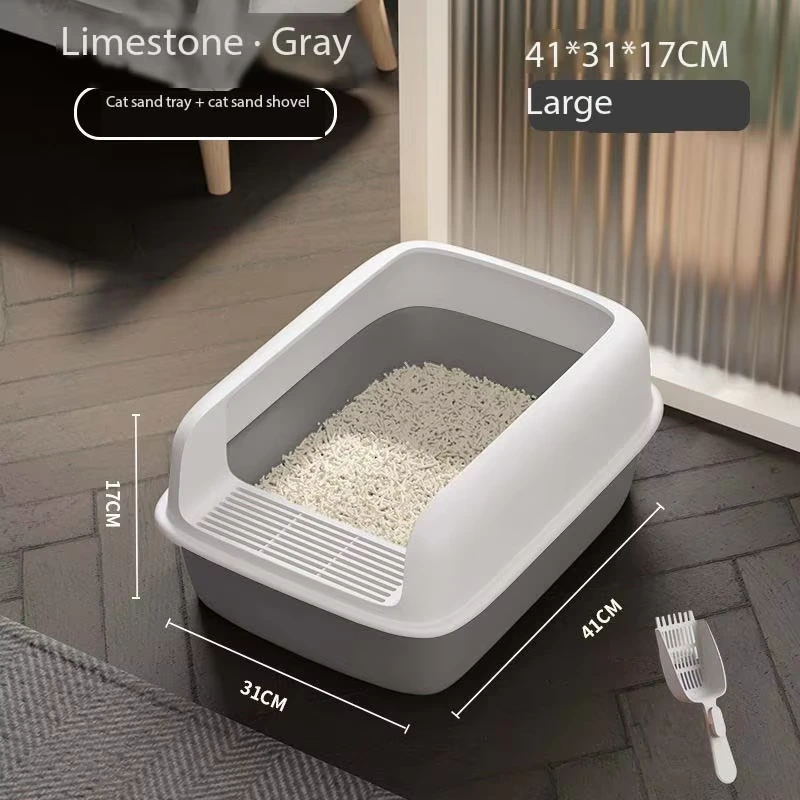 Open Top Cat Litter Tray with Scoop and Scatter Shield-Sturdy Easy to Clean Open Air Kitty Litter Pan with Tall Spray-4 1