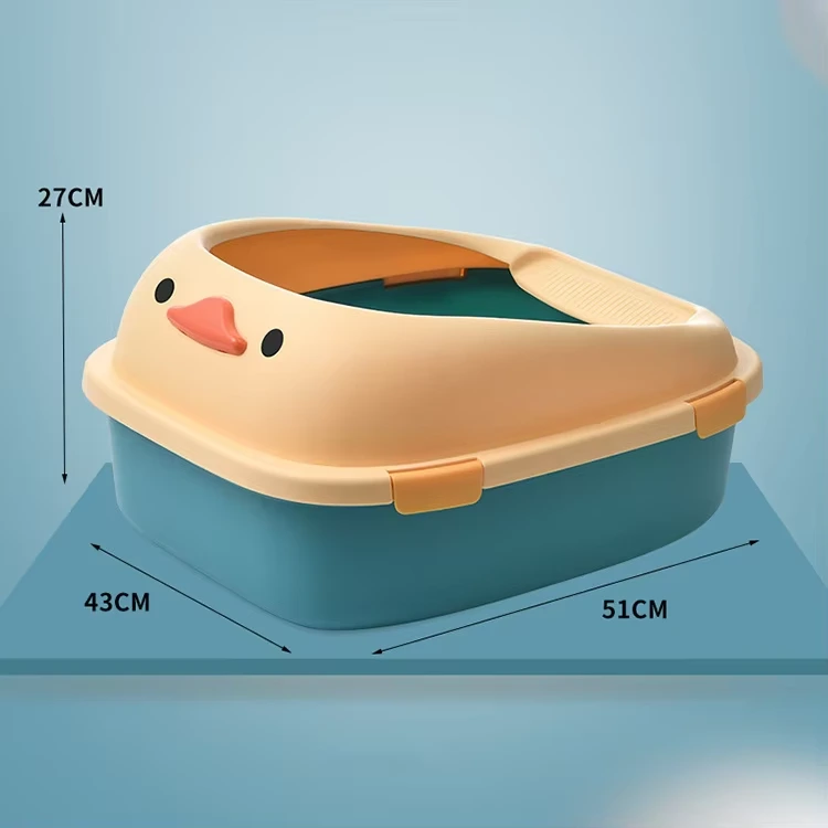 Halfgesloten cartoon kattenbak verdikt anti-lek kattentoilet schattig anti-stink kattenbak blauw 1