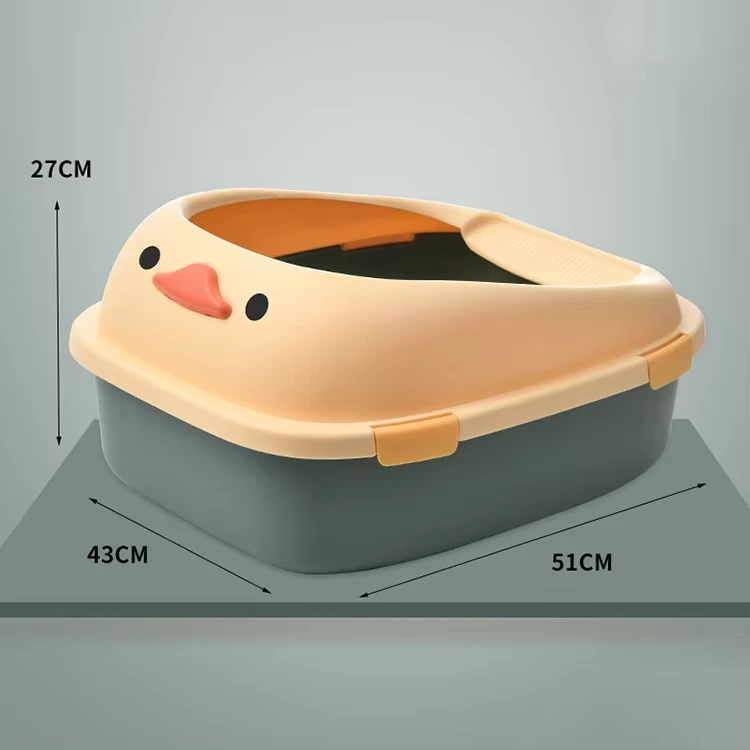 Semi-closed cartoon cat litter box thickened anti-spill cat toilet cute anti-stink cat litter green 1