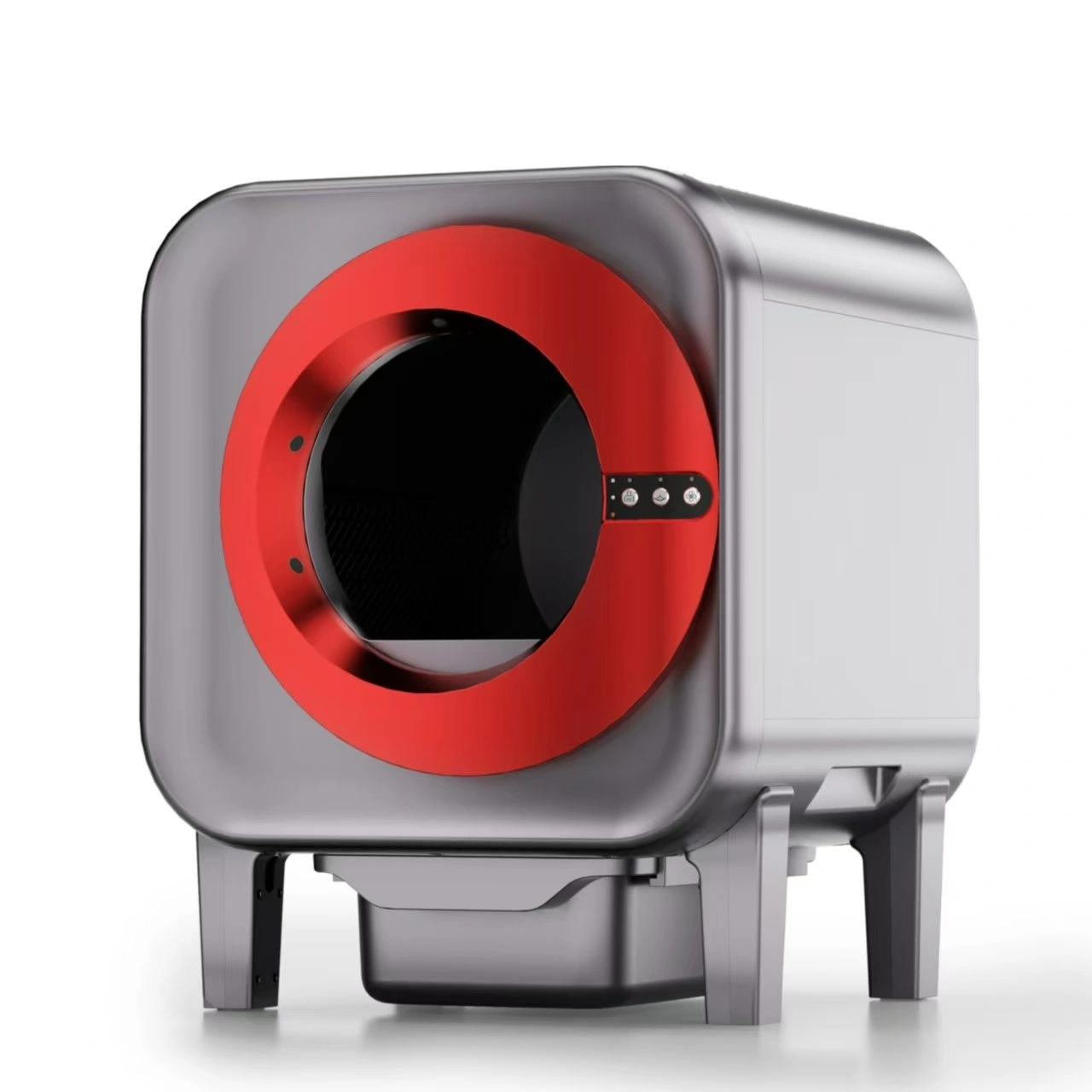 Cat Toilet Supplies Artificial Shove Self-Cleaning Litter Box Odor Removal Automatic Cat Litter Scooping Robot With App Control-grey+red 1