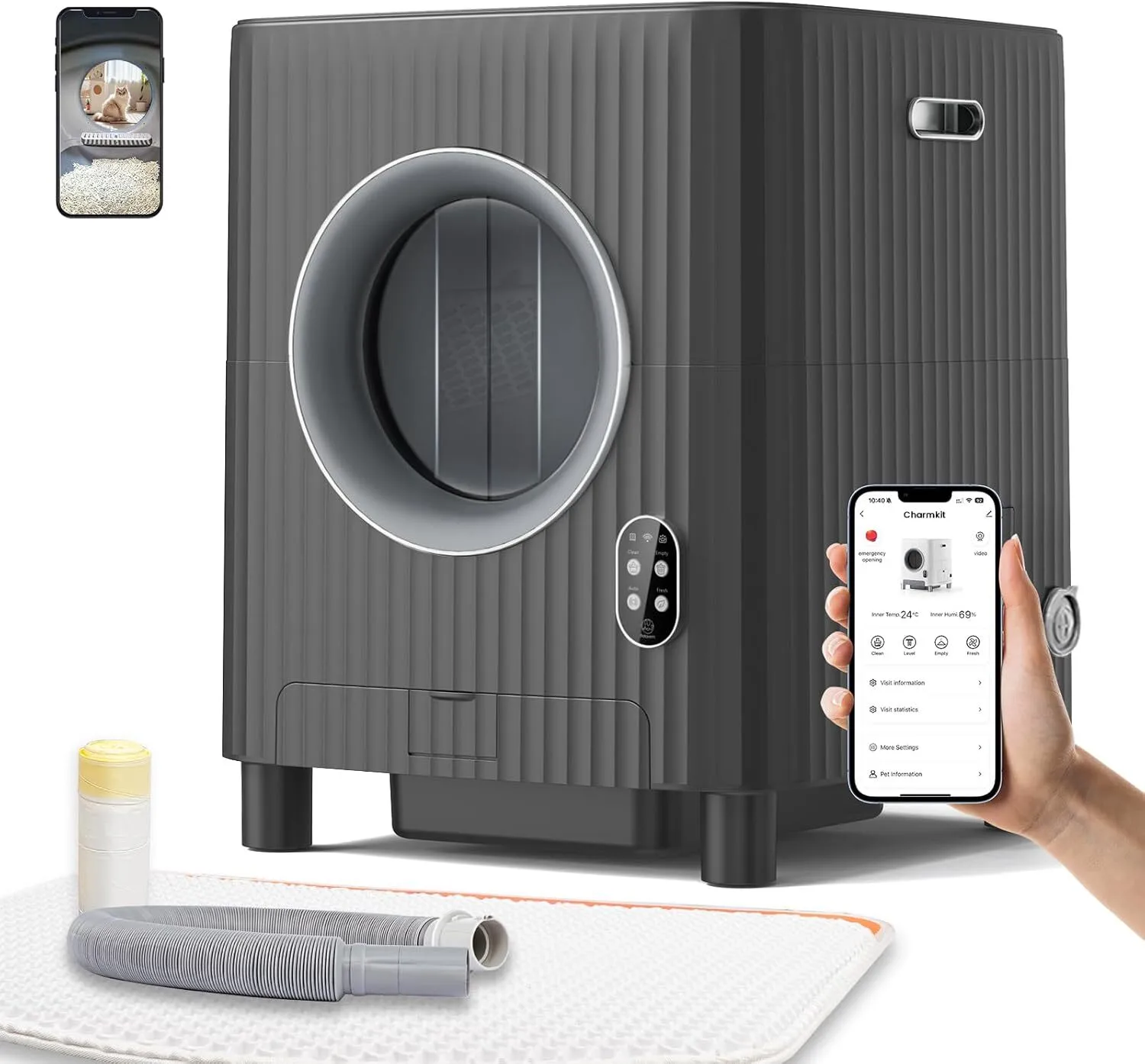wholesale black Pet product Litter center Electric Entrance Door Odor-Removal Auto Self Cleaning Cat Litter Box for Multiple Cats with Video 1
