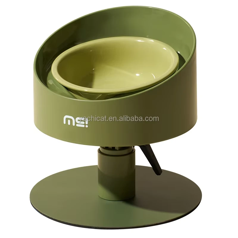 wholesale Adjustable Ceramic Pet Bowl with Spill Prevention and Stable Base-green 1