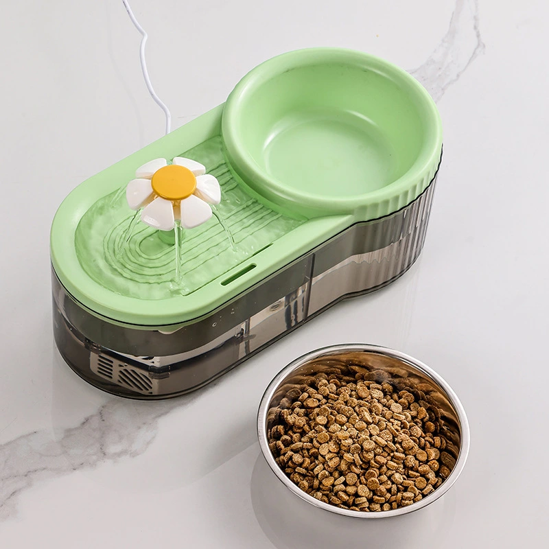 wholesale New 2 In 1 Pet Water Fountain Super Quiet Automatic Cat Drinking Water Fountain And Food Bowl-green 1