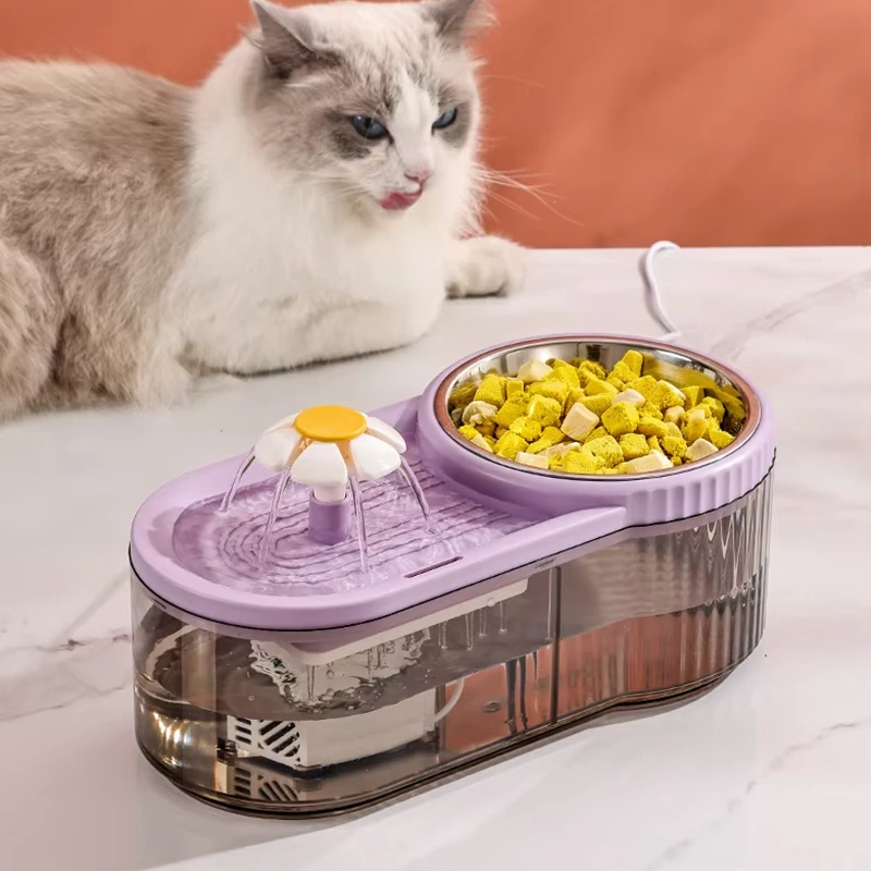 wholesale New 2 In 1 Pet Water Fountain Super Quiet Automatic Cat Drinking Water Fountain And Food Bowl-purple 1