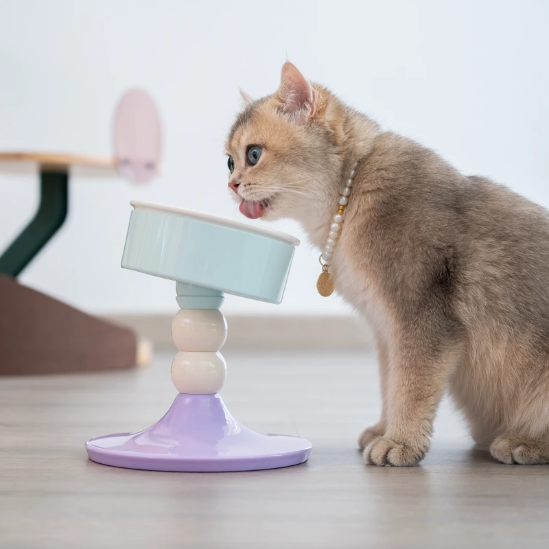 wholesale Adjustable Pet Cat Bowl Ceramic Bowl is Easy to Clean Adjustable Cat Bowl Protecting Pet's Spine-blue 1