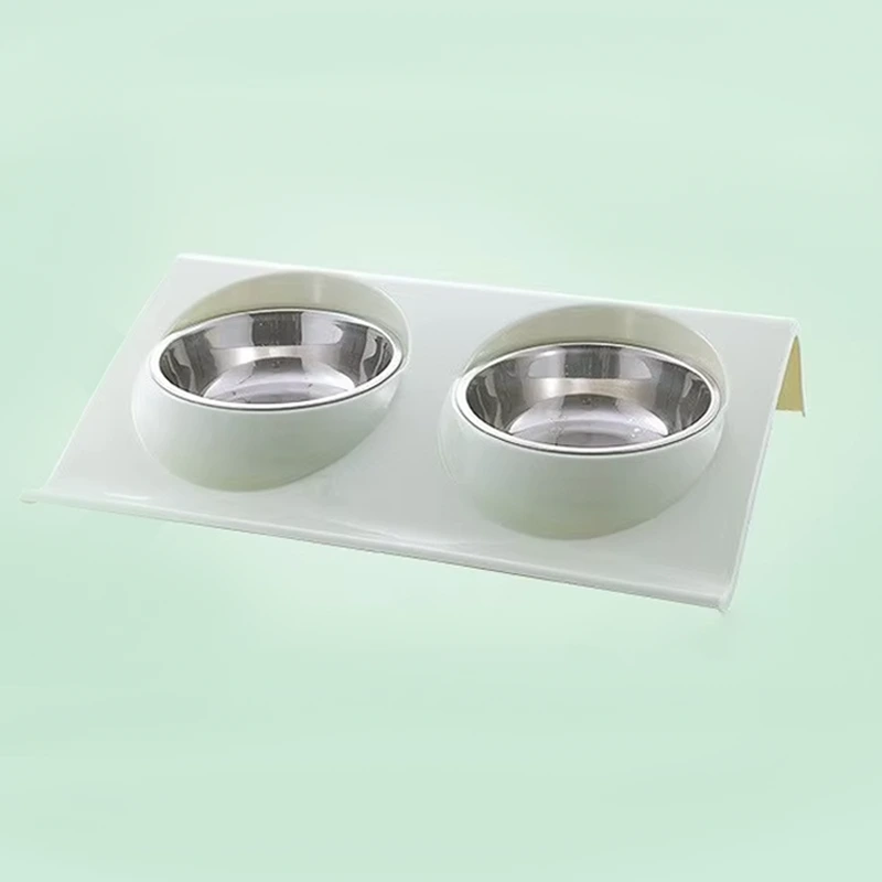 wholesale Double Dog Food Bowls Stainless Steel Dog Food Water Bowl With Non-Spill Plastic Stand For Cat-green 1