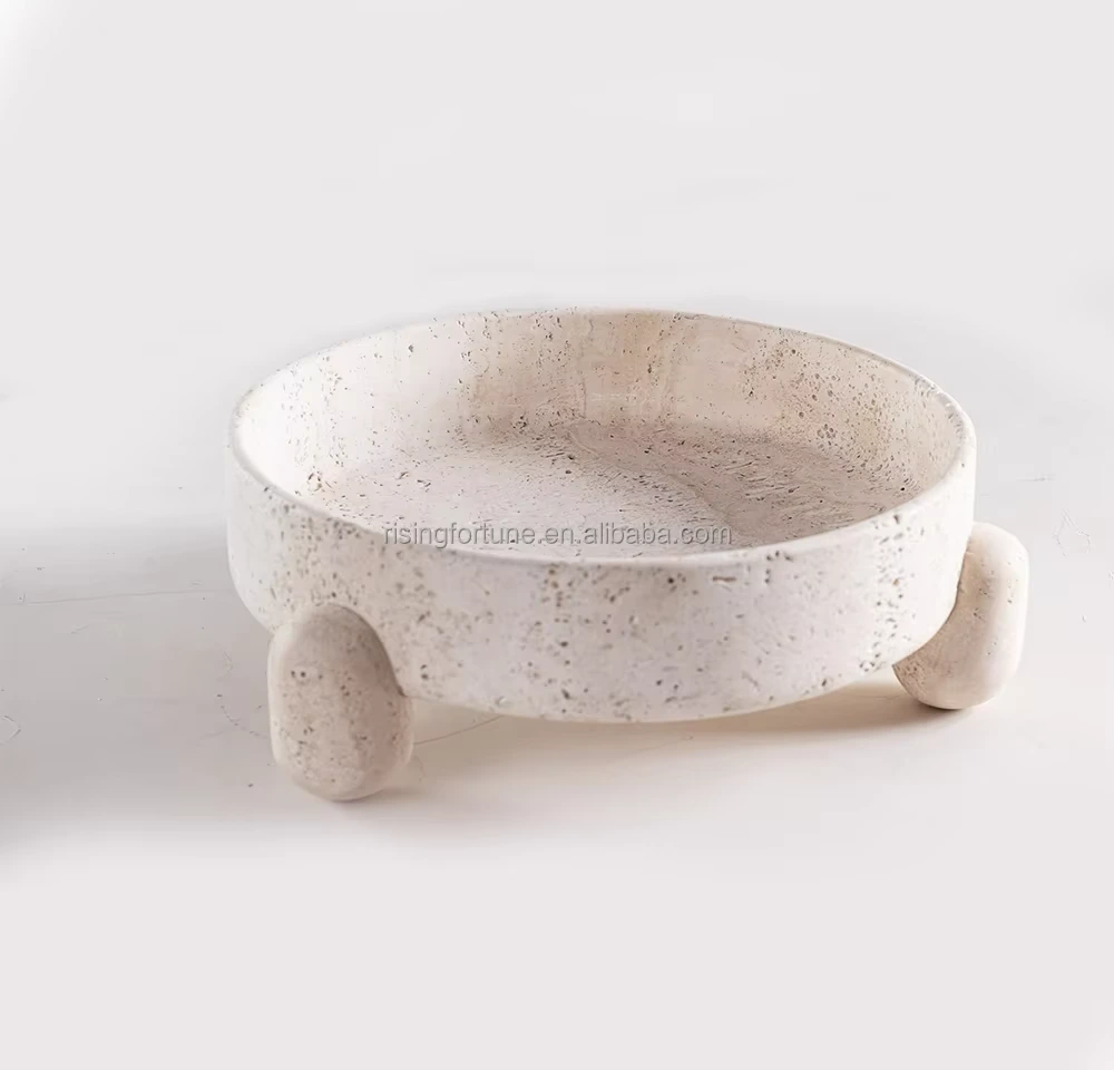 fabrieksprijs Nieuw design travertijn marmer ronde voerbak met poot Luxe natuurlijke marmeren stenen hondenbak voor huisdecoratie 1