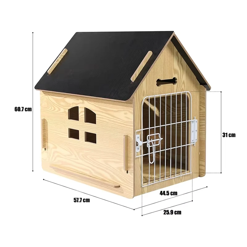 Groothandel Weerbestendig massief houten hondenhok met deur voor kleine & Middelgrote honden Binnen & Buitengebruik Eenvoudige montage & Ventilatieopeningen-1 1