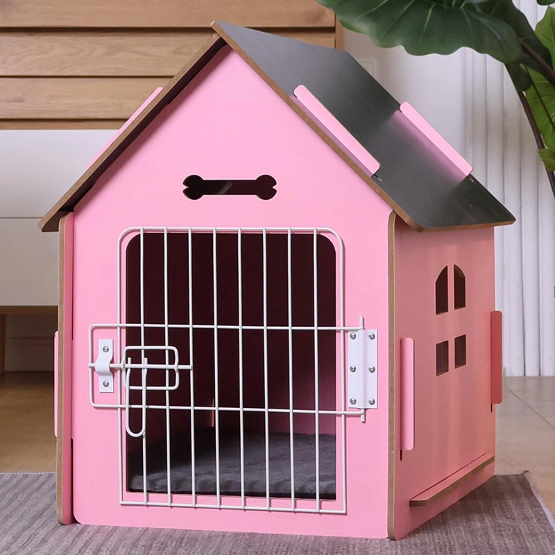 Groothandel Weerbestendig massief houten hondenhok met deur voor kleine & Middelgrote honden Binnen & Buitengebruik Eenvoudige montage & Ventilatieopeningen-roze 1