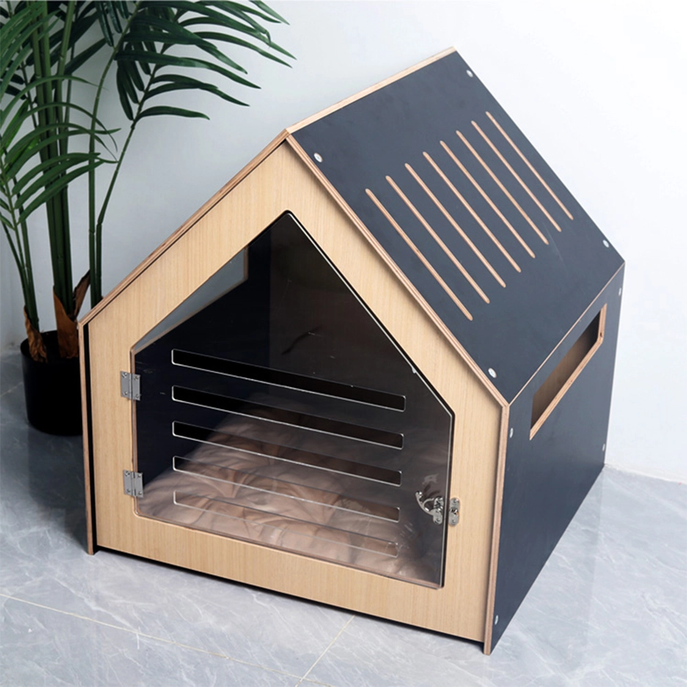 groothandel op maat massief houten luxe kattenhuis huisdierkooien huizen met acryl deurmeubilair groot houten huisdierhuis bed-zwart 1