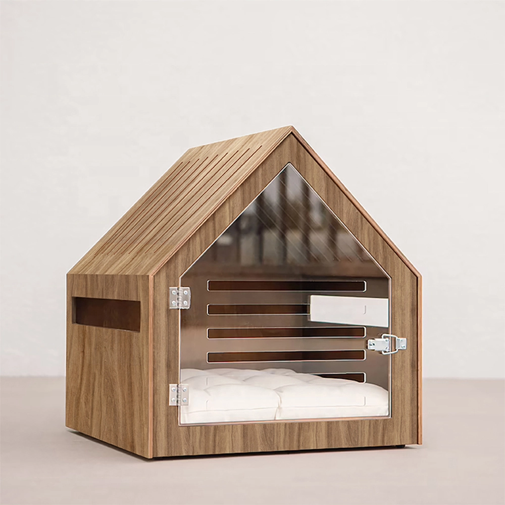 groothandel op maat massief houten luxe kattenhuis huisdierkooien huizen met acryl deurmeubilair groot houten huisdierhuis bed-hout 1
