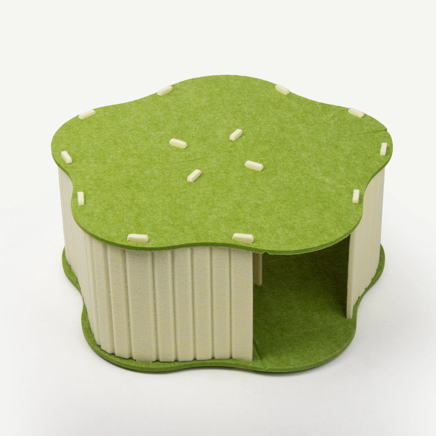 groothandel Grote Grot Huisdierbed voor Katten Duurzame Bloemen Gedrukt Patroon Vilt Kattenhuis Handwas Stijl-groen 1