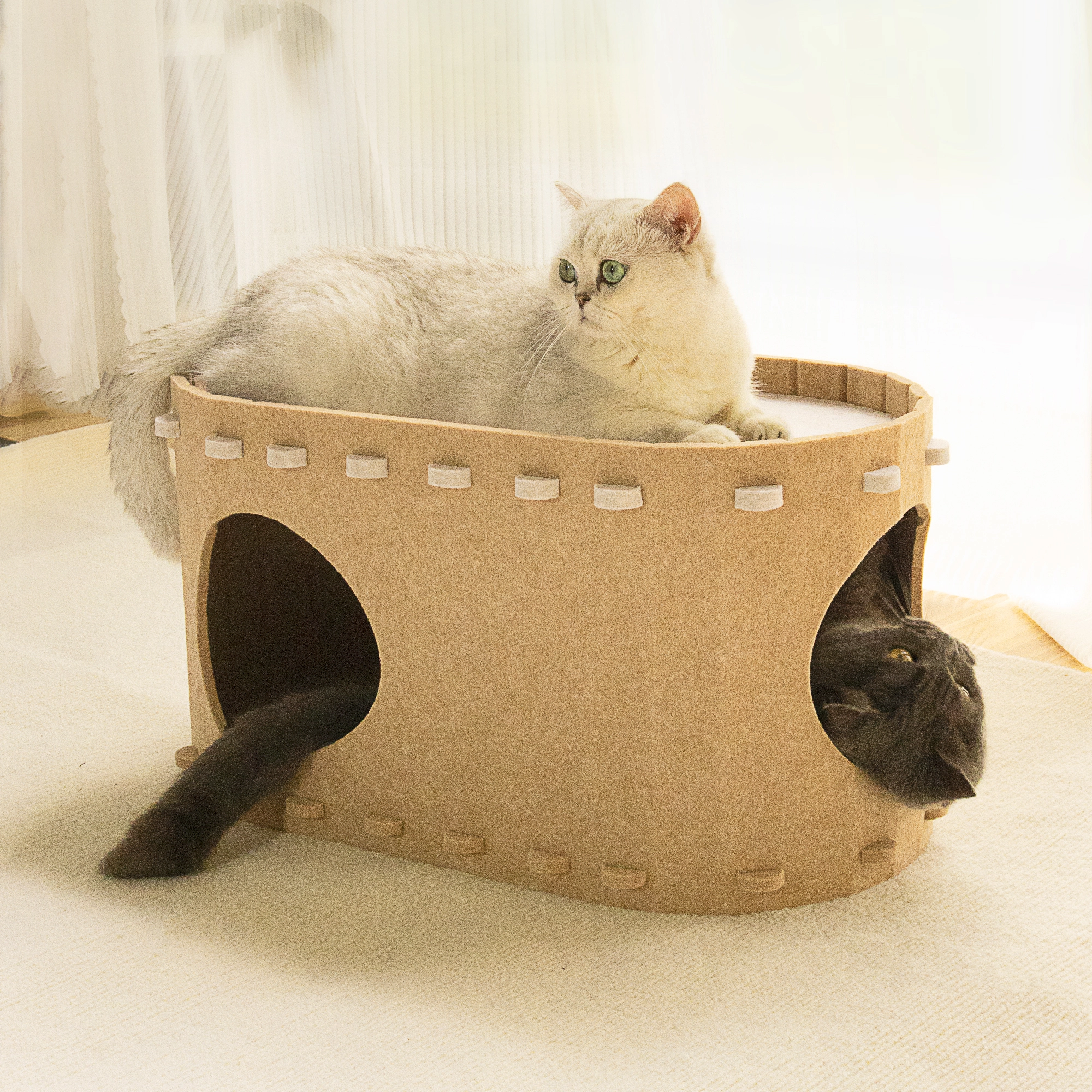 groothandel Groot binnenhuis voor huisdieren op maat gemaakt kattengrotbed voor katten tot 22 pond Dierenprint Scratch Hideaway Ingesloten voor honden - beige 1