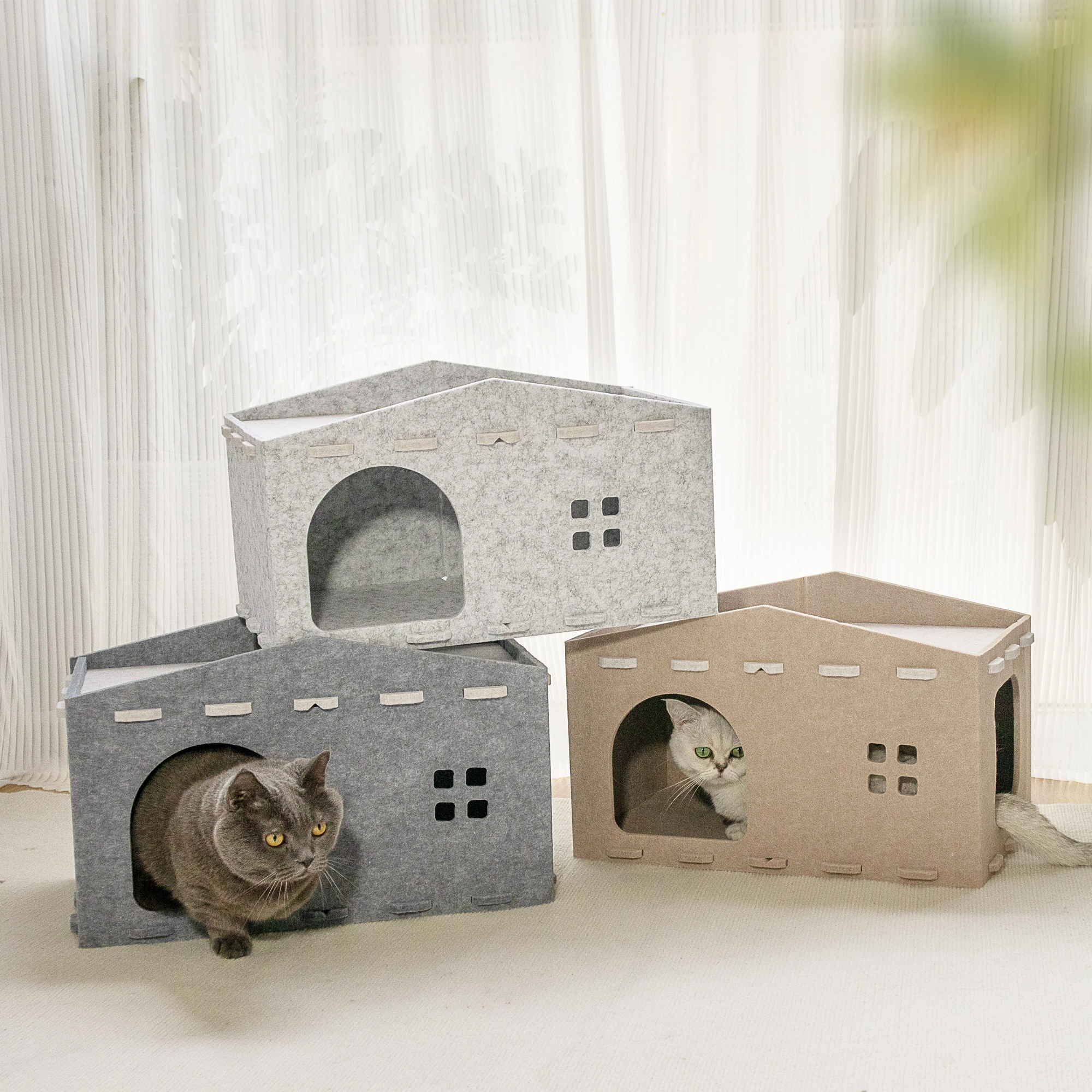 wholesale Camas tipo cueva para gatos de fieltro para mascotas en interiores, casa para gatos, cama plegable escondida, estilo europeo 1